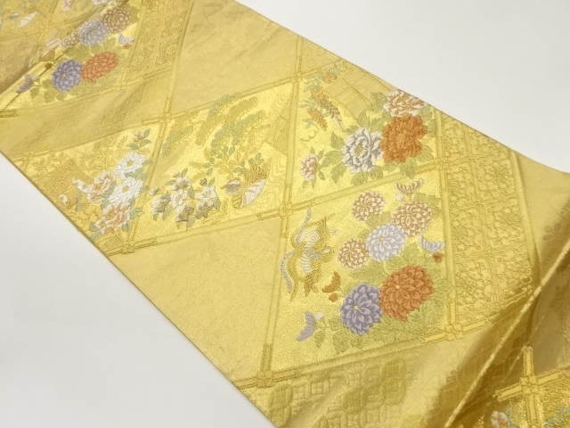 JAPANESE FUKURO OBI / WOVEN CARRIAGE & FLOWERS